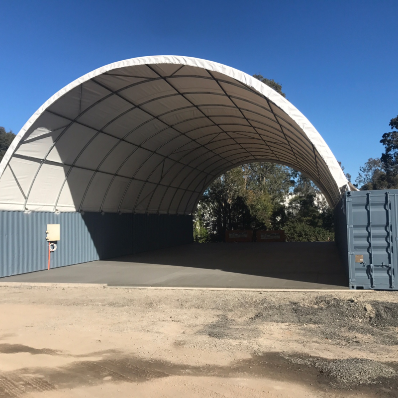 Customized 40FT Container Shelter Waterproof PVC Cover Steel Structure Container Dome Shelter Fabric Covered Building Storage